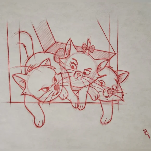Disney Aristocats Marie Berlioz Toulouse Drawing/sketch signed art